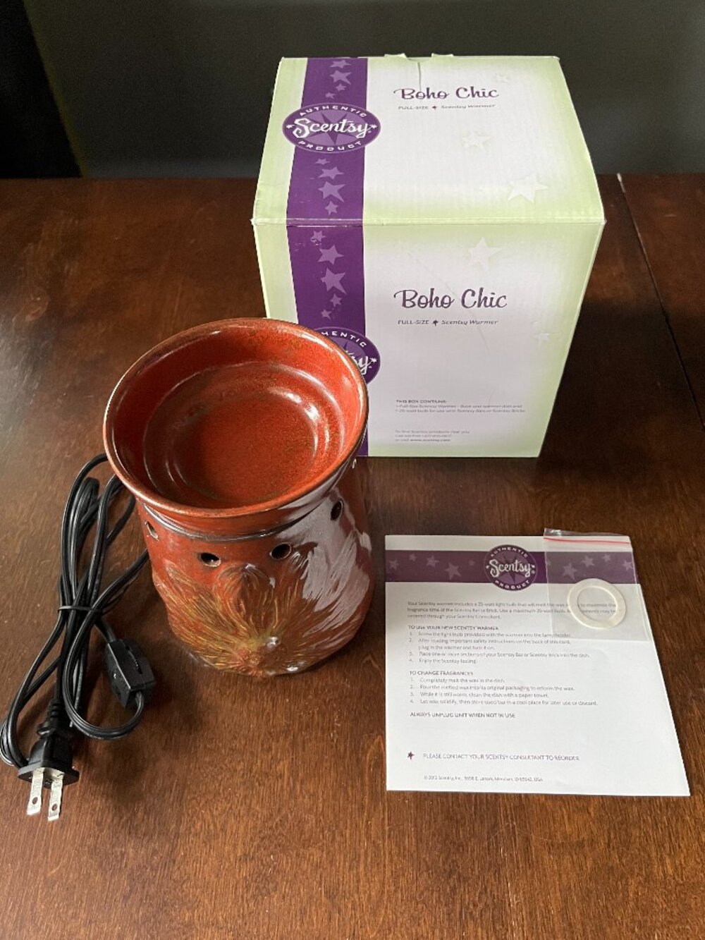 SCENTSY WARMER Boho Chic Sunflower Red Brown Full Size DSW-BOHO 2010